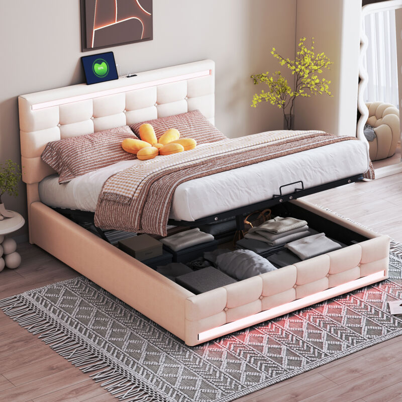 Lit Plateforme Rembourré Avec LED – Design Moderne, Tête De Lit Confort Et Ambiance Lumineuse