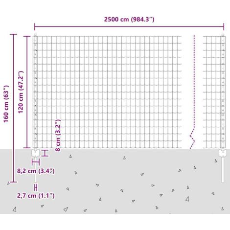 Clôture et Poteau Gris 1,2 x 25 m Acier, Gris, 3336103