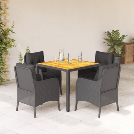 Ensemble à manger de jardin coussins 5pcs Noir Résine tressée, Noir ...