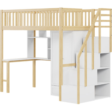 Lit Mezzanine 90 X 200 Cm Avec Grand Placard, Étagère, Bureau