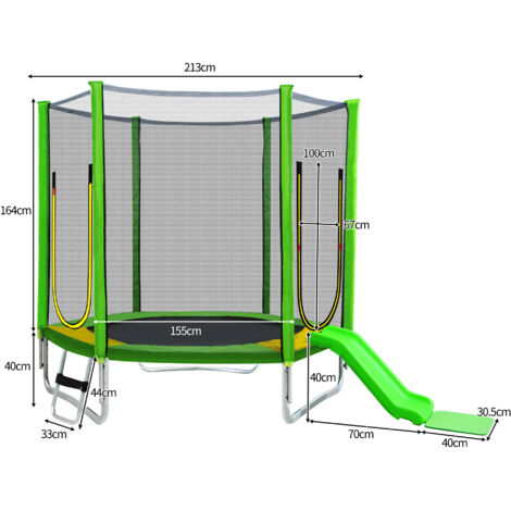 PILIN Trampoline Carré Avec Toboggan, Balançoire, Échelle Et Filet De Sécurité – Intérieur Et Extérieur – Cadeau Anniversaire Enfants