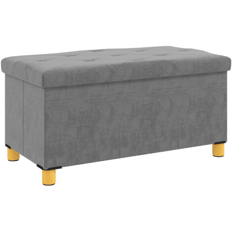 Banc tabouret pouf de rangement 42 x 42 x 45 cm en bois d'ingénierie noir et PVC DEC024775