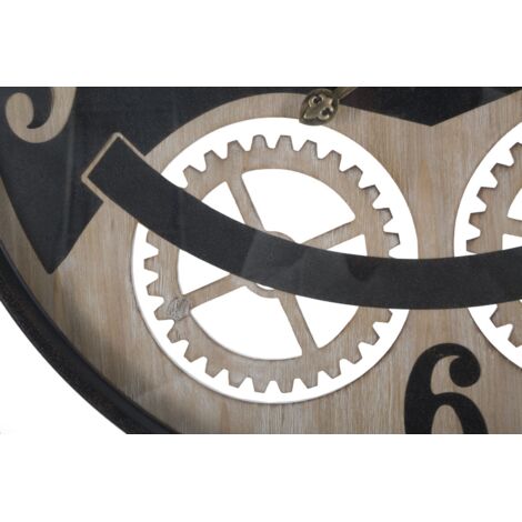 Lafocuse 53cm Horloge Murale Géante Avec Engrenages Mobiles - Style Steampunk Industriel Vintage, Marron Bois