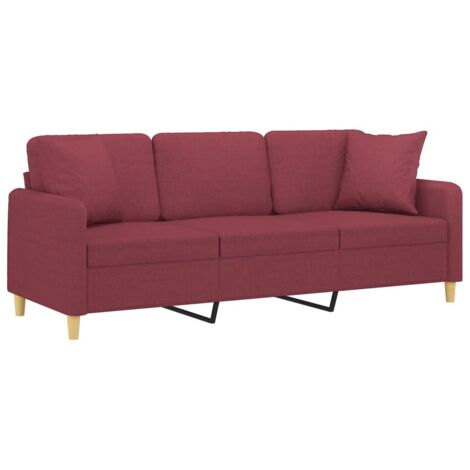 Canapé 3 places avec oreillers décoratifs bordeaux 180 cm tissu, Rouge ...