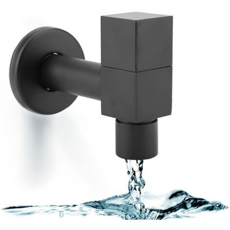 Square basin tap, black cold water tap with square handle, copper sink tap, wall-mounted basin tap, tap for bathroom/kitchen (mop sink)