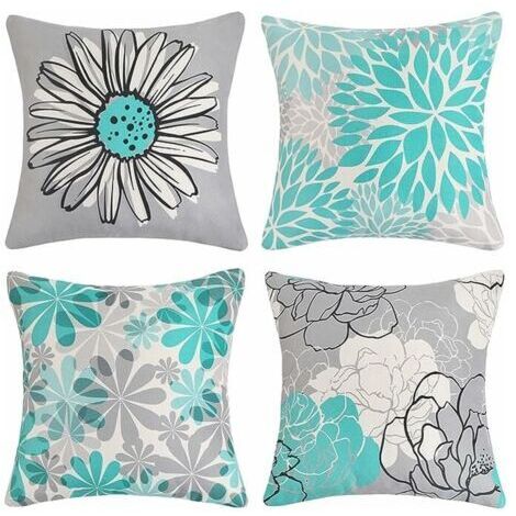 Set of 4 outdoor cushion covers, waterproof linen cushion covers with sunflower pattern for patio, garden, living room, bedroom, decoration (40 x 40 cm, yellow)