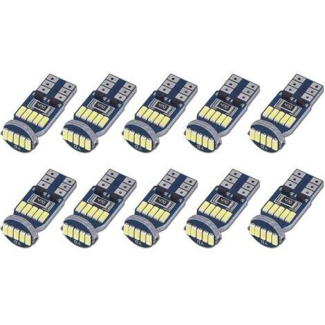 10 T10 W5W LED bulbs, Canbus compatible 15 SMD 4014 LED bulbs for cars, 194 168 2825, 6000K white, for interior lighting, trunk lighting, license plate lighting, parking lights, 12V DC (1/4)