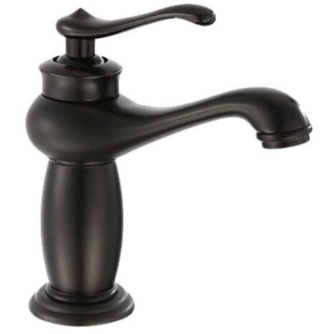 FLITI Antique Black Copper Bathroom/Kitchen Faucet, Single Hole Hot/Cold Water Mixer Tap, Kitchen Drain, Single Connection Faucet (1/4)