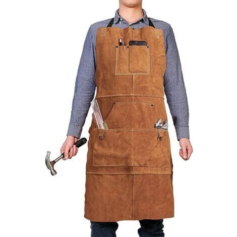 Crediri leather carpenter's apron, work apron with 6 tool pockets, unisex welding apron, heat-resistant and flame-retardant workshop apron, adjustable size from M to XXL (1/5)