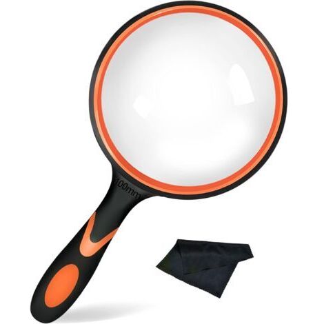 Crediri 100mm Reading Magnifier, Large Portable Magnifier, 10x Magnification, with Soft Non-Slip Rubber Handle, 100mm Diameter (1/5)
