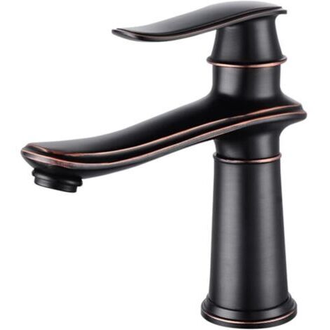 Vintage brass bathroom faucet, basin mixer tap, single lever hot/cold water mixer tap, antique black MUMU basin mixer tap (1/4)