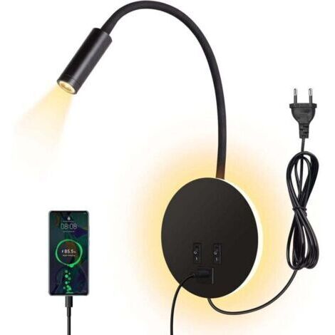 3W+8W LED gooseneck reading lamp, wall lamp, bedside lamp, wall light with switch (1/4)