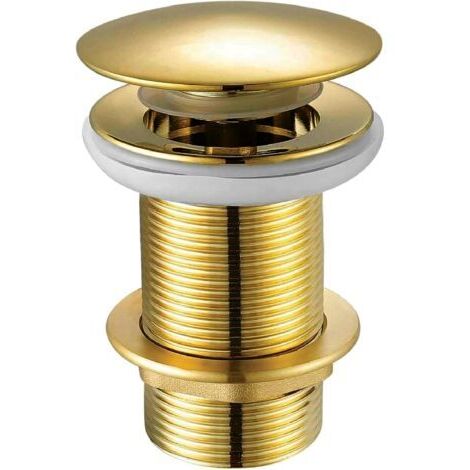 Solid brass sink plug without slot, round mushroom dome shape, click-clack sink plug, gold finish, for bathroom and kitchen (1/4)