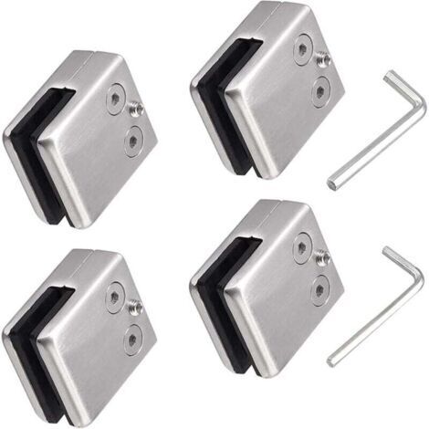 Set of 4 stainless steel 304 glass clamps with 2 Allen keys - Suitable for 8-10 mm glass panes - Adjustable glass holder - Flat back for stair railings and polished handrails (1/4)