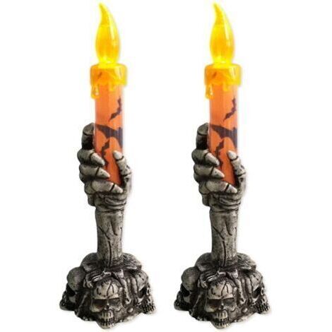 Skull-shaped candle holder for Halloween, Halloween light-up lamp, ghost skeleton hand, orange (1/5)