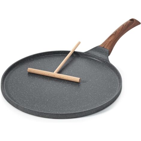26cm Crepe Pan with Swiss Granite Non-Stick Coating - Induction Compatible - Crepe Maker with Batter Spreader - Comfortable and Ergonomic Handle