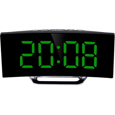 Electronic Alarm Clock, Curved LED Screen with Mirror Temperature Display, Snooze Function, Silent Operation, Battery Operated, Colorful Display for Home and Bedroom (1/5)