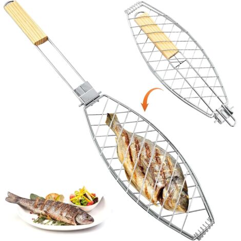 Barbecue Grill for Fish, Foldable Roasting Basket, Portable Outdoor Stand, Grilling Accessories 63x12cm (1/5)