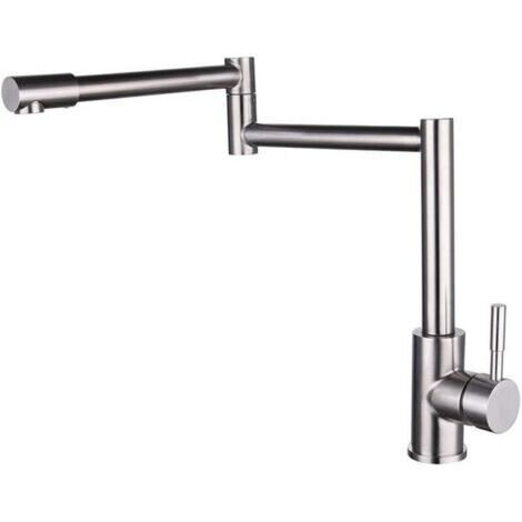 Robinet de cuisine rotatif en acier inoxydable brossé 304 pour cuisine chaude et froide (1/4)