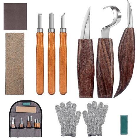 10 outils de sculpture sur bois, kit de sculpture sur bois avec 3 ciseaux à bois, 3 couteaux de sculpture sur bois, ensemble de couteaux de sculpture, outils professionnels de sculpture sur bois (1/5)