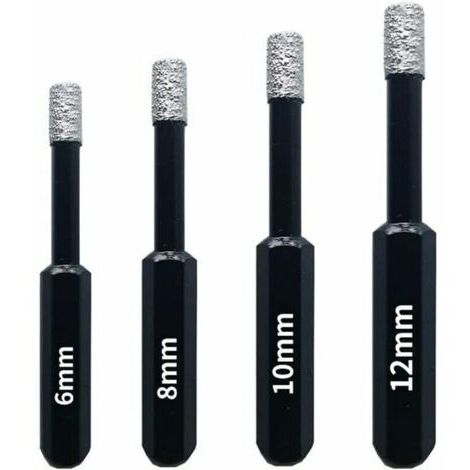 Coffret de forets diamant pour carrelage et céramique – 4 pièces 6/8/10/12mm – Acier inoxydable avec revêtement diamant – Pour perceuses à cordon (1/5)