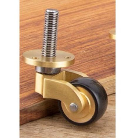 Set of 2 universal casters in solid brass – Swivel rubber wheels – Threaded stem for quick installation – For piano and sofa legs (1/4)