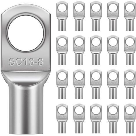 21 Pieces Tubular Lugs 16mm² M8, Ring Lugs, Crimp Lugs with Ring Eye, Flat Electrical Lug, Tin-Plated Copper Eyelet Crimp Lug for Car
