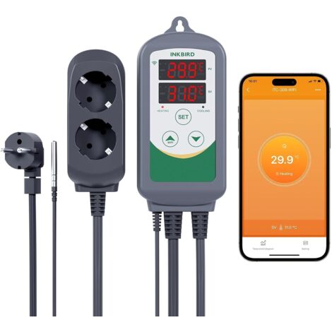 Inkbird WLAN-Thermostat für Heizung und Kühlung, ITC-308-WLAN-Steckdose, Thermostat, Temperaturregler mit App-Steuerung, Terrarium-Thermostat mit Sonde für Inkubatoren und Brauanlagen