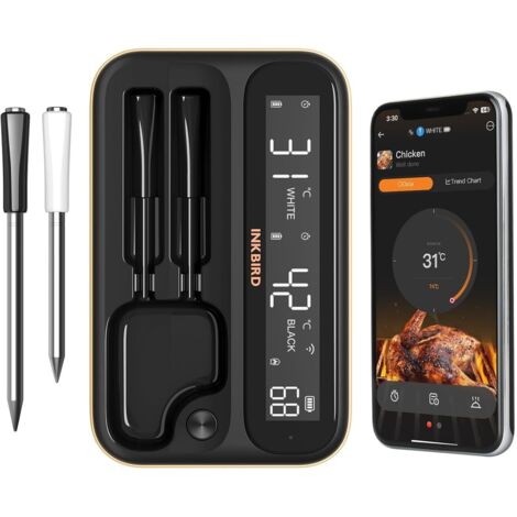 Inkbird INT-12-BW Meat Thermometer Wireless Grill Thermometer Bluetooth 5.4 and WiFi 5G & 2.4G, IP67 Waterproof Oven Thermometer for Oven, Grill, Smoker, Rotisserie