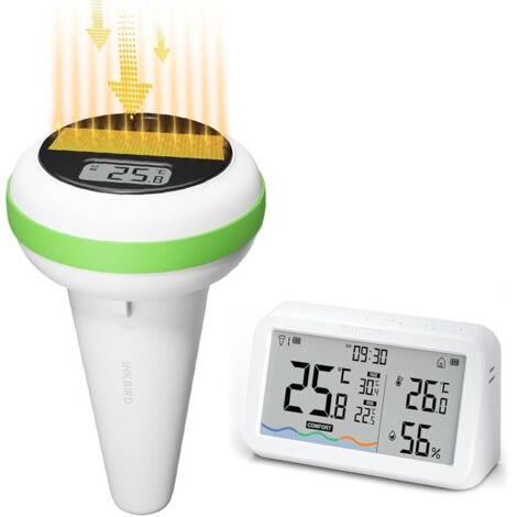 INKBIRD Kabelloses Solar-Poolthermometer IP68 wasserdicht IBS-P03R mit Temperatur- und Feuchtigkeitsanzeige für Spa, Aquarium usw.