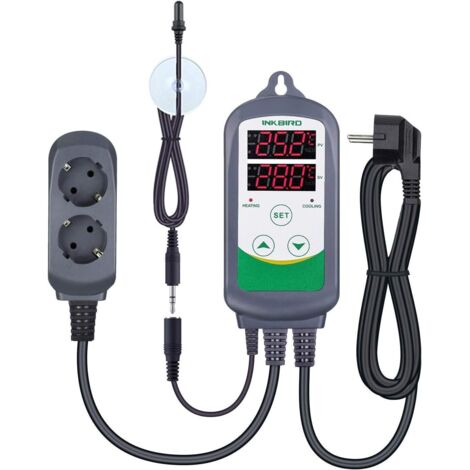 INKBIRD ITC-308S Digitaler Temperaturregler mit Stecker und Sonde, wasserdichter Aquarium-Thermostat mit Doppelrelais, 220 V