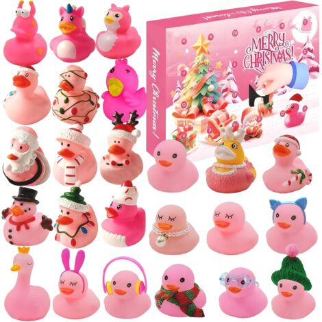 2025 Pink Rubber Duck Christmas Advent Calendar, 24-Day Christmas Countdown Gift Set, contains 24 pink rubber ducks, a fun Christmas party gift for boys and girls, and a baby shower prize. (1/3)