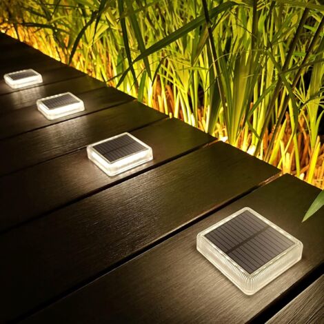 Outdoor Solar Lights, 4 Pack 30LM Solar Ground Lights IP68 Waterproof Solar Garden Lights Auto On/Off Solar Lighting for Stairs Paths Driveway Patio Deck, Natural White 4000K Square (1/5)