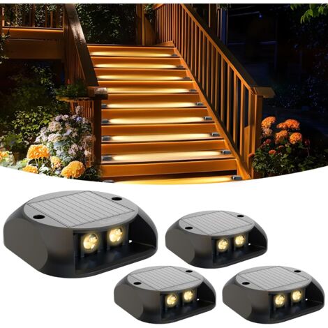 Set of 4 Warm White Outdoor Solar Lights, IP65 Waterproof Solar Stair Lights, Outdoor Solar Stair Lights for Garden, Patio, Garage, Steps, Staircase (1/5)