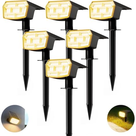 59 LED Outdoor Solar Lights, Set of 6 Solar Outdoor Lamps, IP65 Waterproof Garden Lights, 3 Brightness Levels, 3000K Warm Light for Garden, Yard, Driveway (1/5)