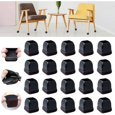 Chair Leg Covers 28-36mm, 16PCS Silicone Floor Protectors, Black Chair Leg Caps, Soft Felt Backing, Thermoplastic Elastomer (Fits 1-1.2", Square)