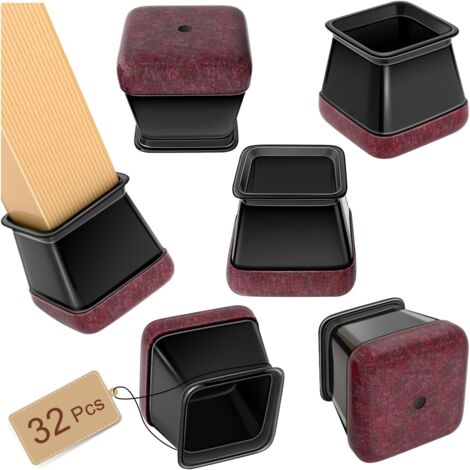 Square Chair Leg Protectors, 32 Pieces Black Chair Leg Protectors, Silicone Chair Pads with Thickened Felt, Suitable for Hardwood Floors (Fit: 27-36mm)