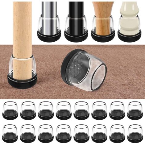 Chair Leg Protectors, 16 Pads, 20-28mm Chair Pads for Carpets, Teflon Sliders and Protective Thermo-Plastic-Elastomer Combination (Suitable for 0.75 to 2.5 cm, Transparent)