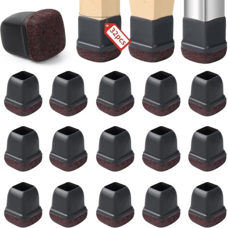 Chair Leg Covers 28-36mm, 32 PCS Silicone Floor Protectors, Black Chair Leg Caps, Soft Felt Backing, Thermoplastic Elastomer (Fits 1-1.2", Square)