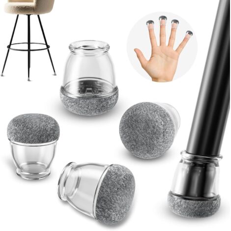 Mini Chair Glides 10-15mm, 16 Pieces Round Transparent Chair Leg Caps, Grey Felt Pads for Stool (1/5)