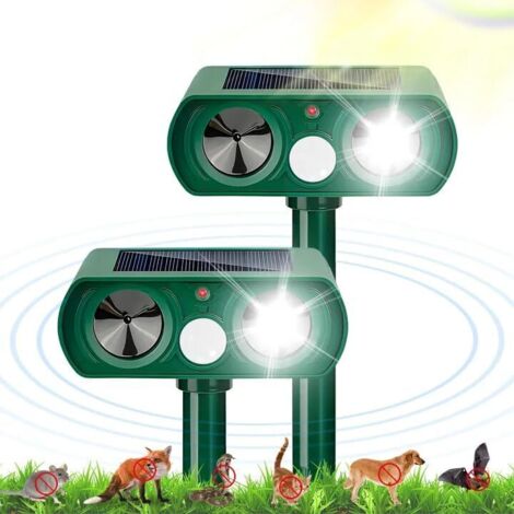 Pack of 2 Solar Cat Repellents, Ultrasonic Pet Repellent, Waterproof Cat Repellent with PIR Motion Detector, Cat Repellent for Garden, Effective Against Cats, (1/5)