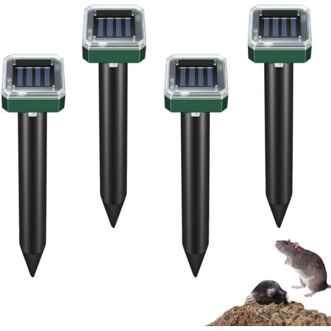 Solar-Powered Mole Repellent with Vibration and Ultrasonic Sounds, Solar-Powered Mole Repellent to Protect Your Garden and Lawn from Moles, Snakes, Marmots, Voles, and Gophers, 4 Pieces