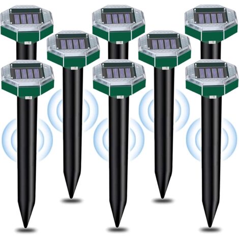 8-Piece Solar-Powered Mole Repellent with Vibration and Ultrasonic Sounds, Solar-Powered Ultrasonic Mole Repellent with IP65 Waterproof Rating, Solar Mole Repellent, Repels Moles and Other Rodents fro (1/5)