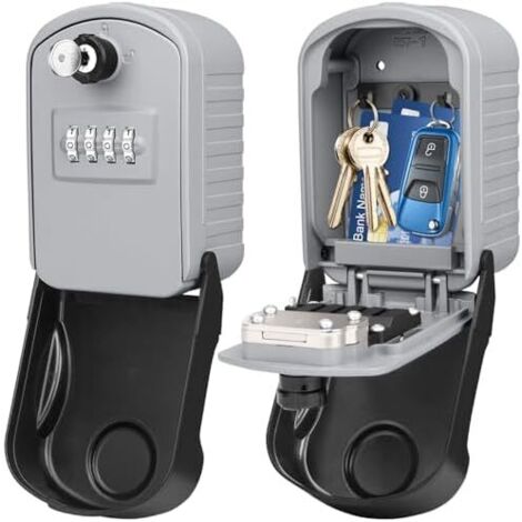 Secure Key Box [New Generation] Large Outdoor Key Safe with 4 Codes & Emergency Keys, Waterproof and Rustproof, Wall Mounted Key Box for School, Office, Factory (Silver) (1/5)