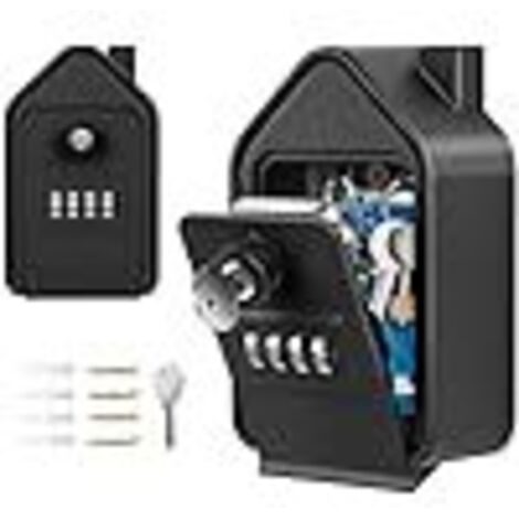Key Box, Large Secure Outdoor Key Box with 4 Codes & Emergency Keys, Wall-Mounted Aluminum Alloy Key Box for Home, Garage, School, Airbnb (Black) (1/5)