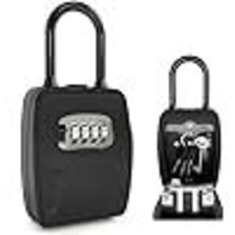 Wall-Mounted Key Box with Handle, Wall-Mounted Key Box with 4-Digit Combination Lock, Weatherproof, for Keys and Cards, Black (1/5)