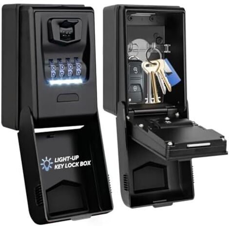 Secure Outdoor Key Box [Backlit] Large Waterproof Wall-Mounted Key Box with Code Lock, Robust Key Case, Indoor Key Safe with Automatic Light (1/5)