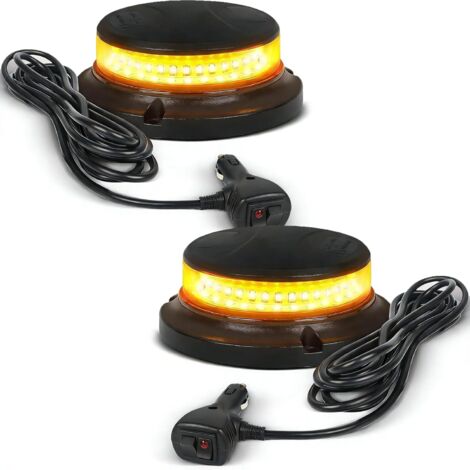 LED Rotating Beacons, 12V/24V Warning Lights, Flat Magnetic Beacon with 3 Meter Cable, Plug-and-Play, 10 Flashing Modes for Forklift, Tractor, Golf Cart, SUV (1/5)