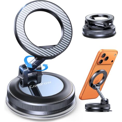 Magsafe Car Phone Holder [Vacuum Nano Gel Suction Cup & Super Magnetic] Magnetic Car Phone Holder for Windshield/Dashboard, 360° Portable Car Accessory for iPhone 17