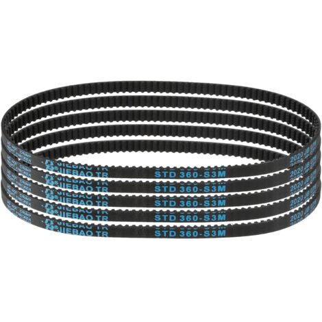 5pcs HTD-3M Rubber Timing Belt, 120 Teeth, 360mm Pitch Length x 6mm Width x 2.4mm Height, Closed Loop Pulley Belt (1/5)